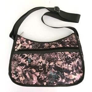 NEW Le Sportsac Deluxe Crossbody Bag w Zippered Pouch Gray/Pink Printed Nylon